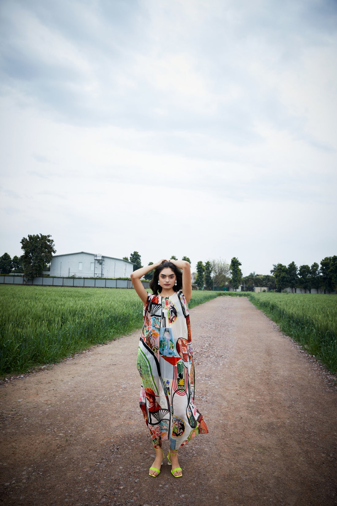 CRUNK VARICOLORED PAINTING PRINTED EMBELLISHED KAFTAN