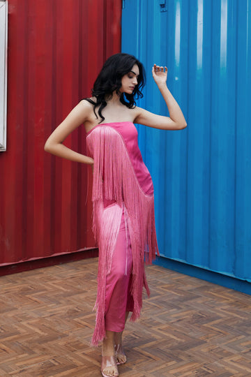 CRUNK HOT PINK FRINGED DRESS