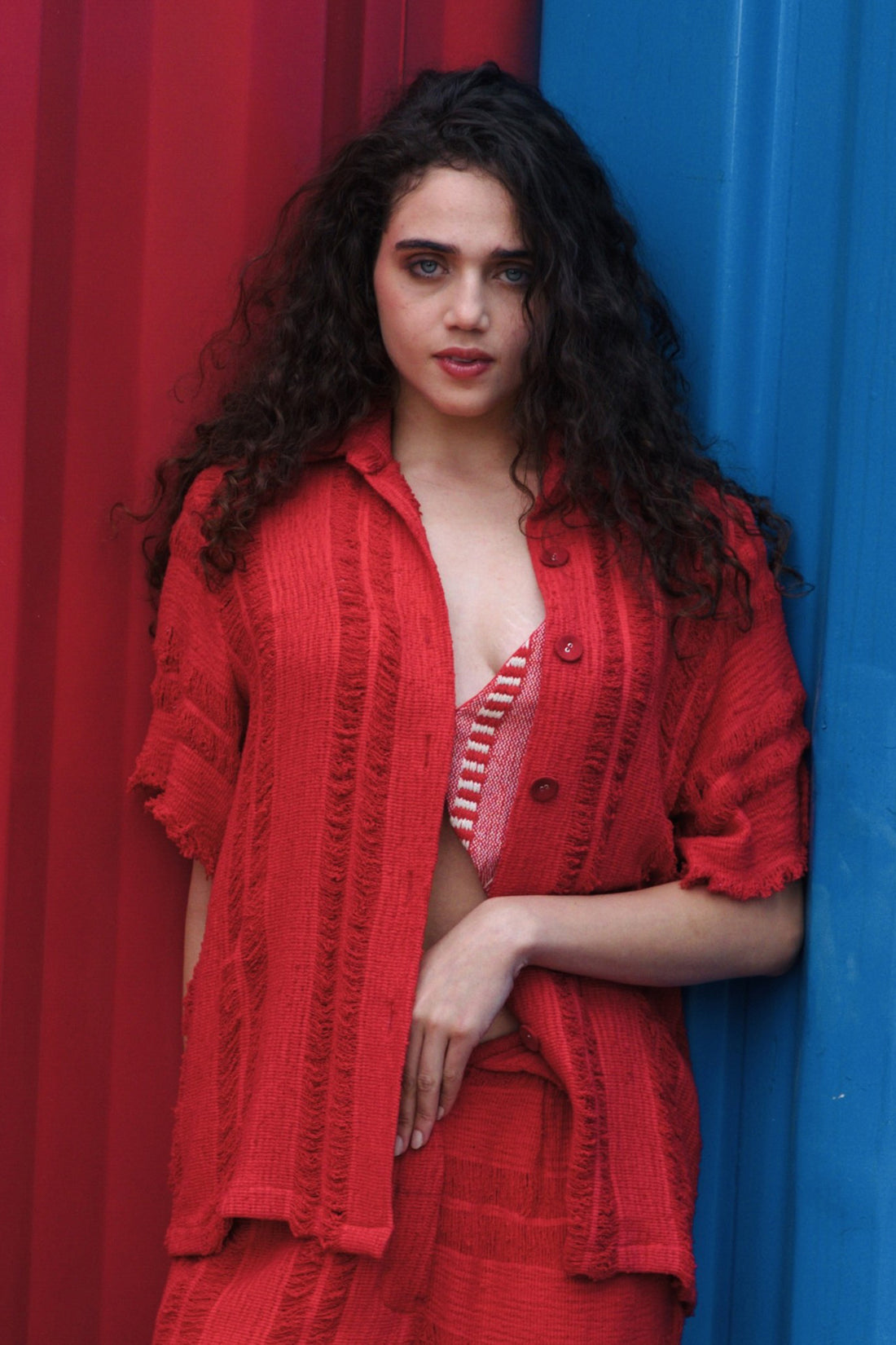 CRUNK RED SHEER JACQUARD STRIPE SHIRT
