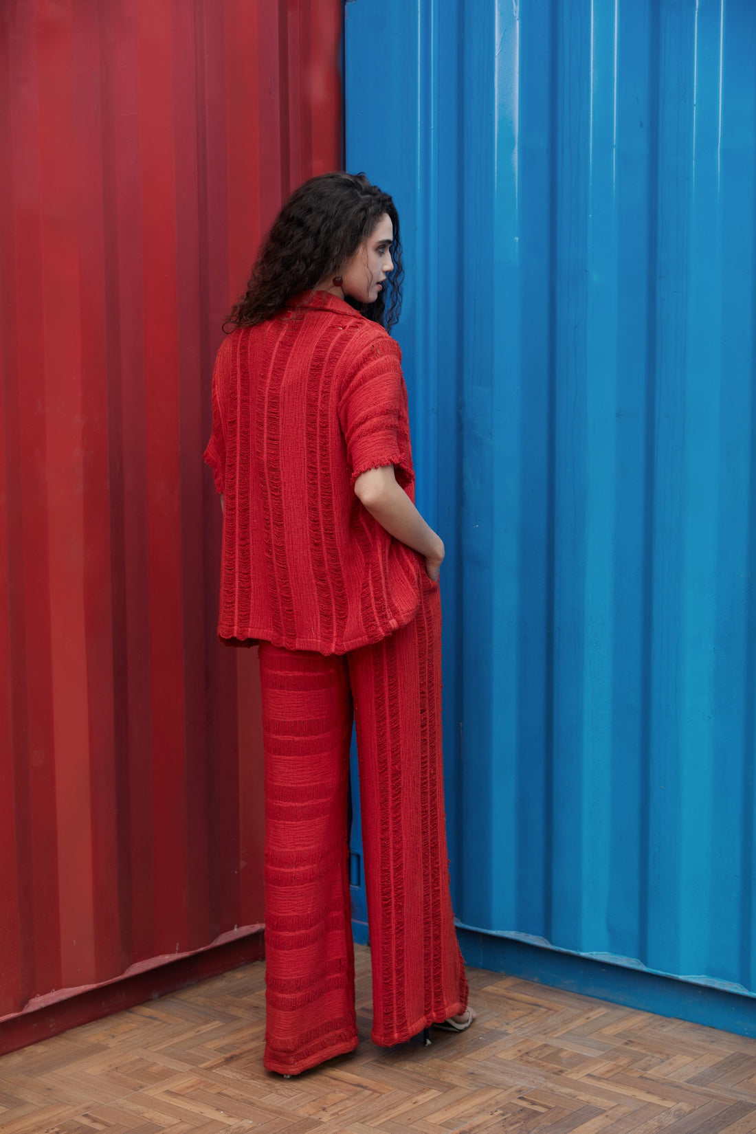 CRUNK RED SHEER JACQUARD STRIPE PANTS