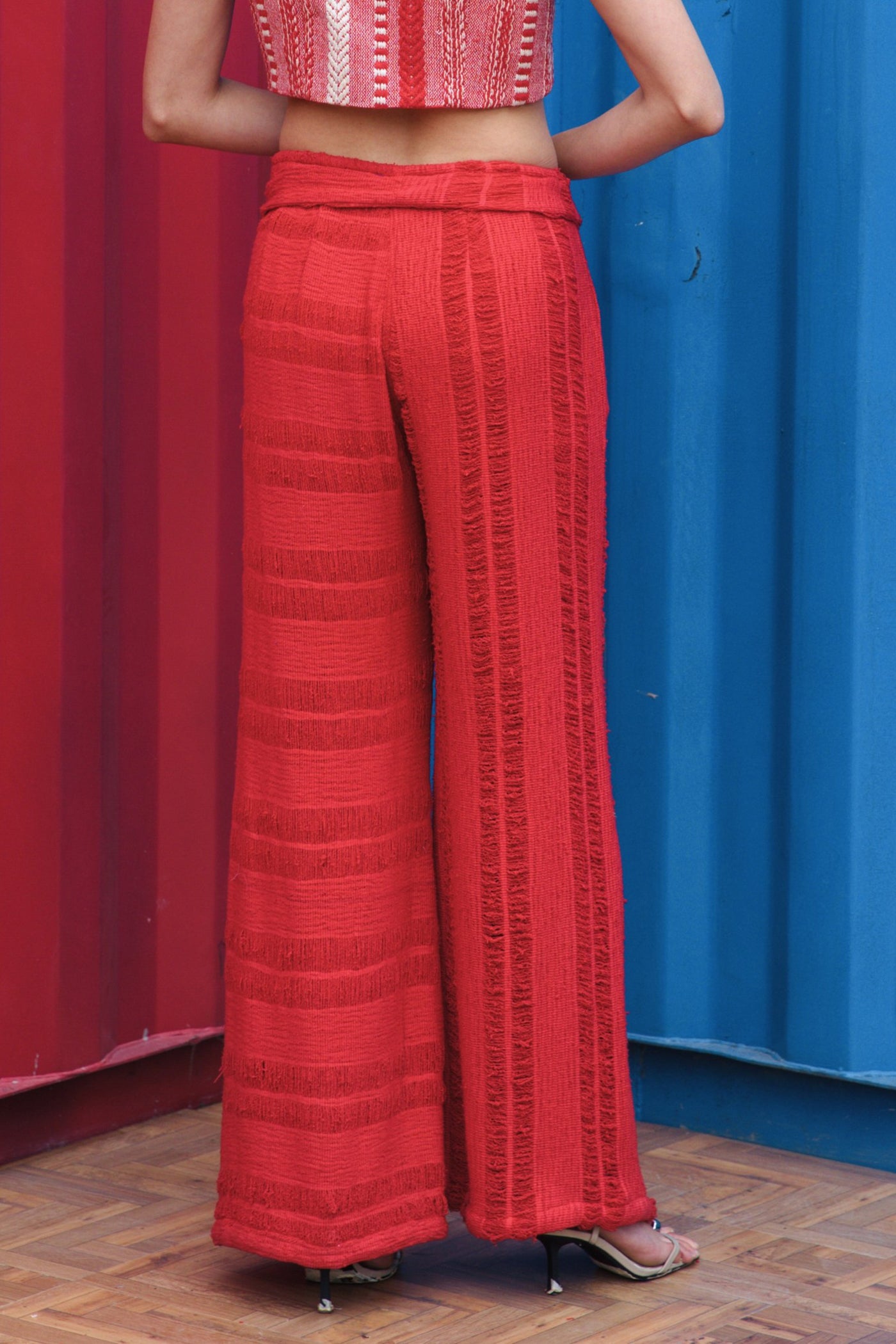 CRUNK RED SHEER JACQUARD STRIPE PANTS