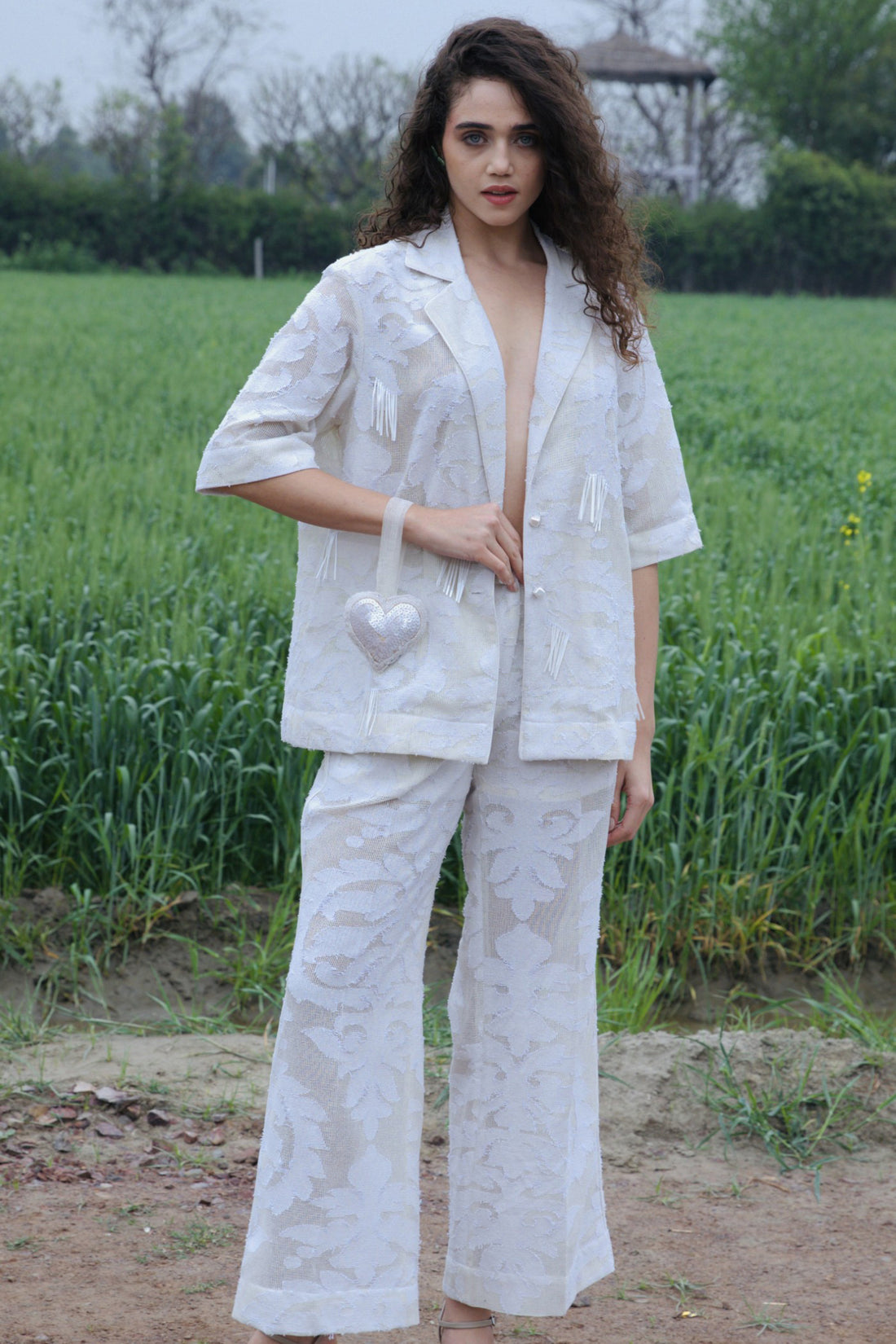 CRUNK IVORY SELF JACQUARD RESORT CO-ORD (SHIRT AND PANTS)