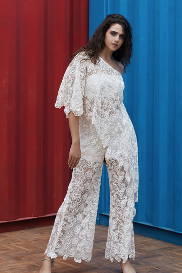 CRUNK IVORY FLORAL LACED PANTS