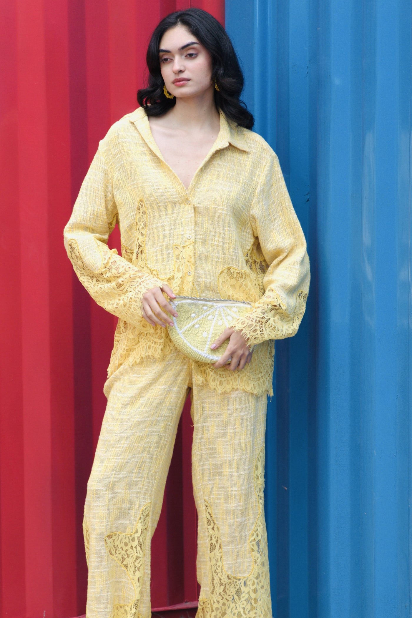 CRUNK YELLOW LACE MIX CO-ORD (SHIRT AND PANTS)