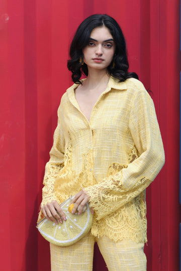 CRUNK YELLOW LACE MIX SHIRT