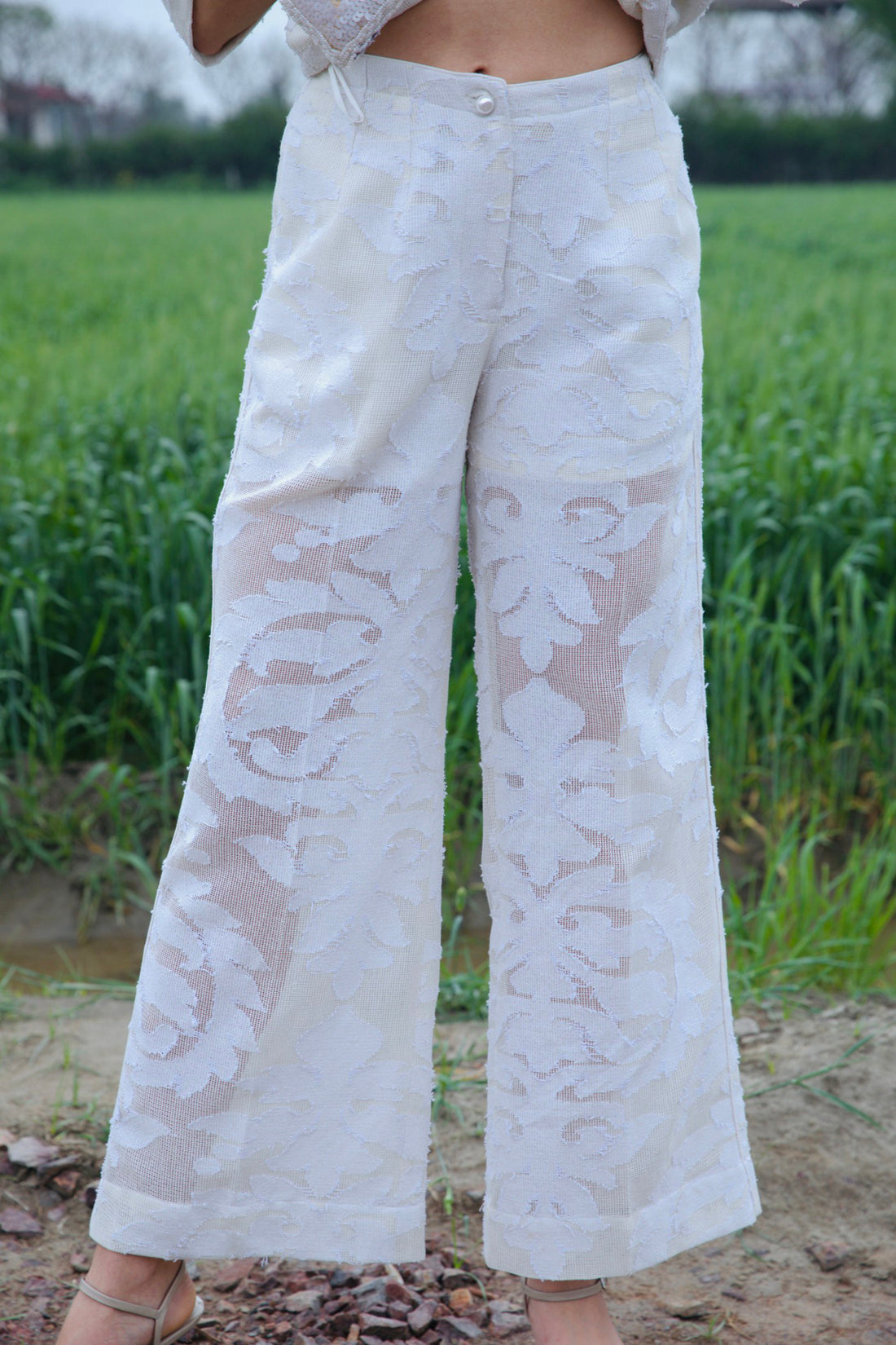 CRUNK IVORY SELF JACQUARD PANTS