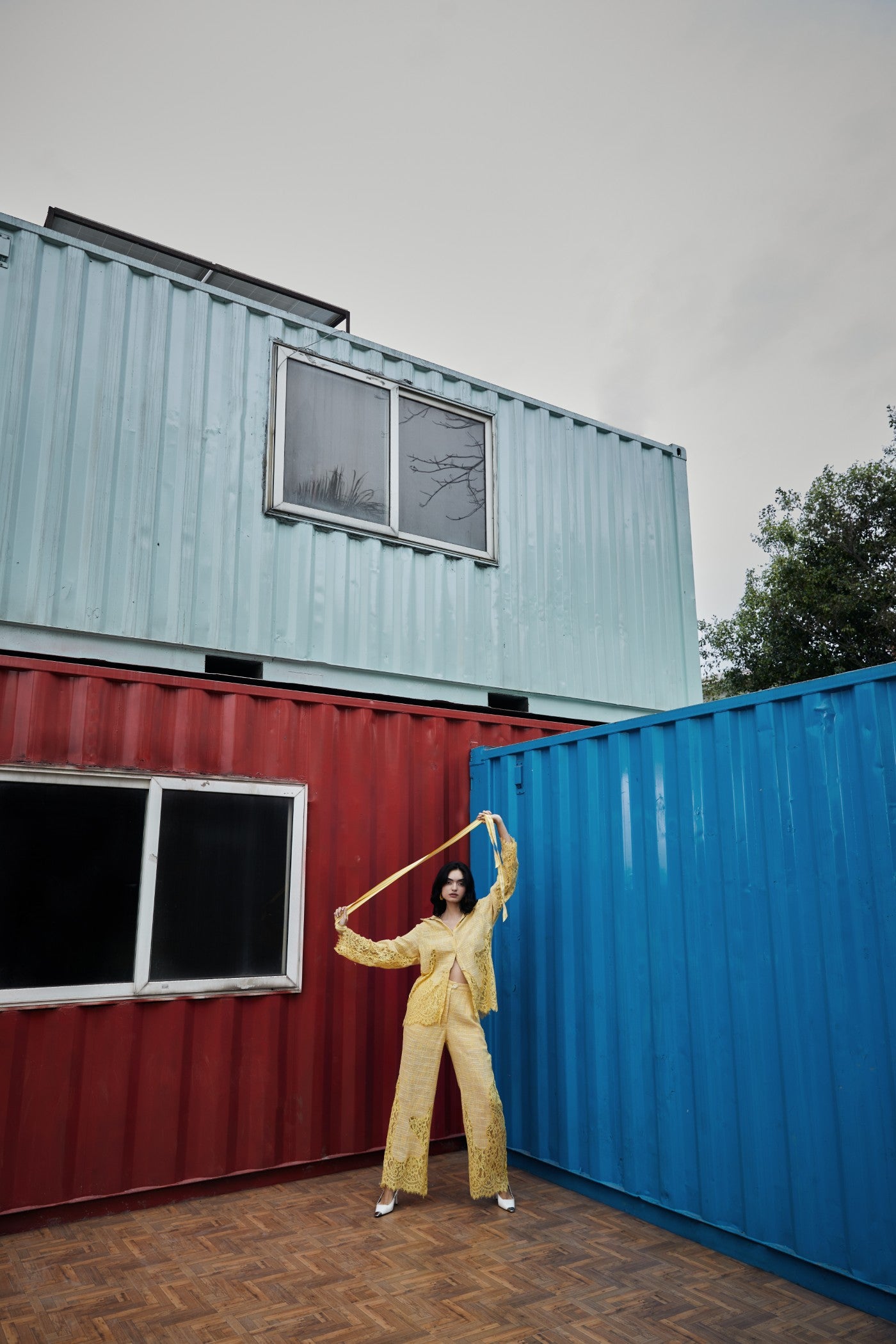 CRUNK YELLOW LACE MIX CO-ORD (SHIRT AND PANTS)