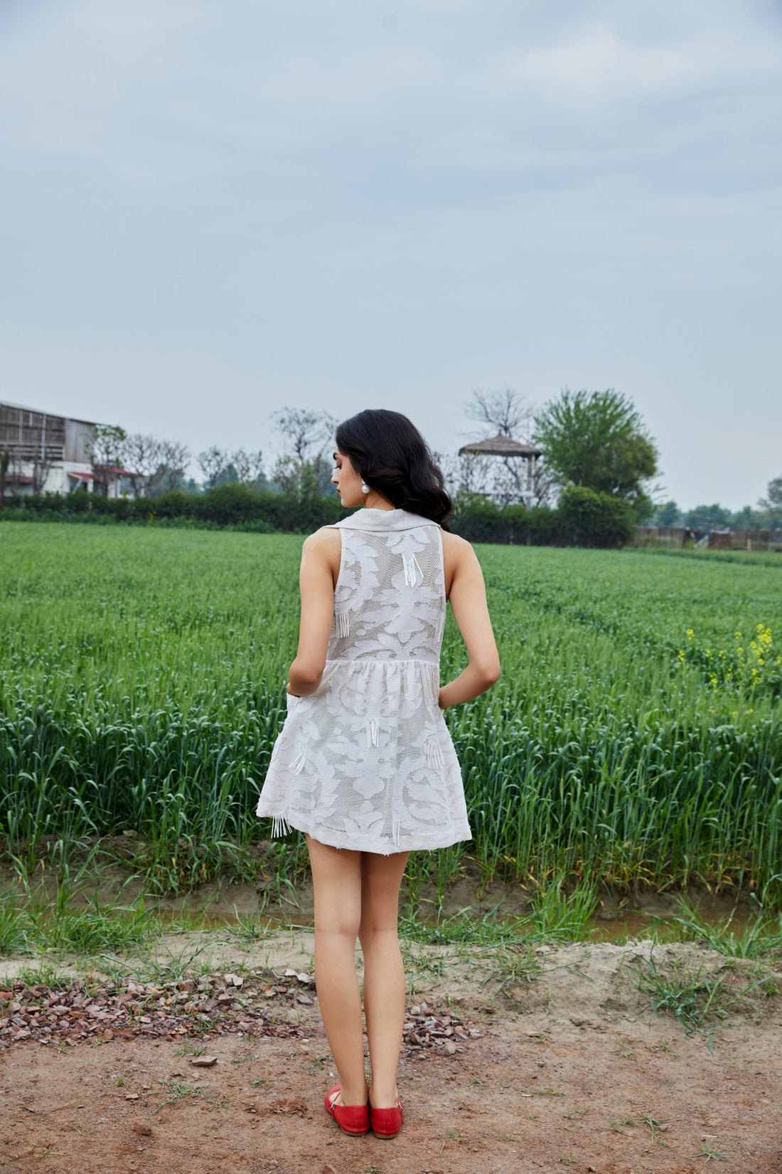 CRUNK IVORY SELF JACQUARD MINI DRESS