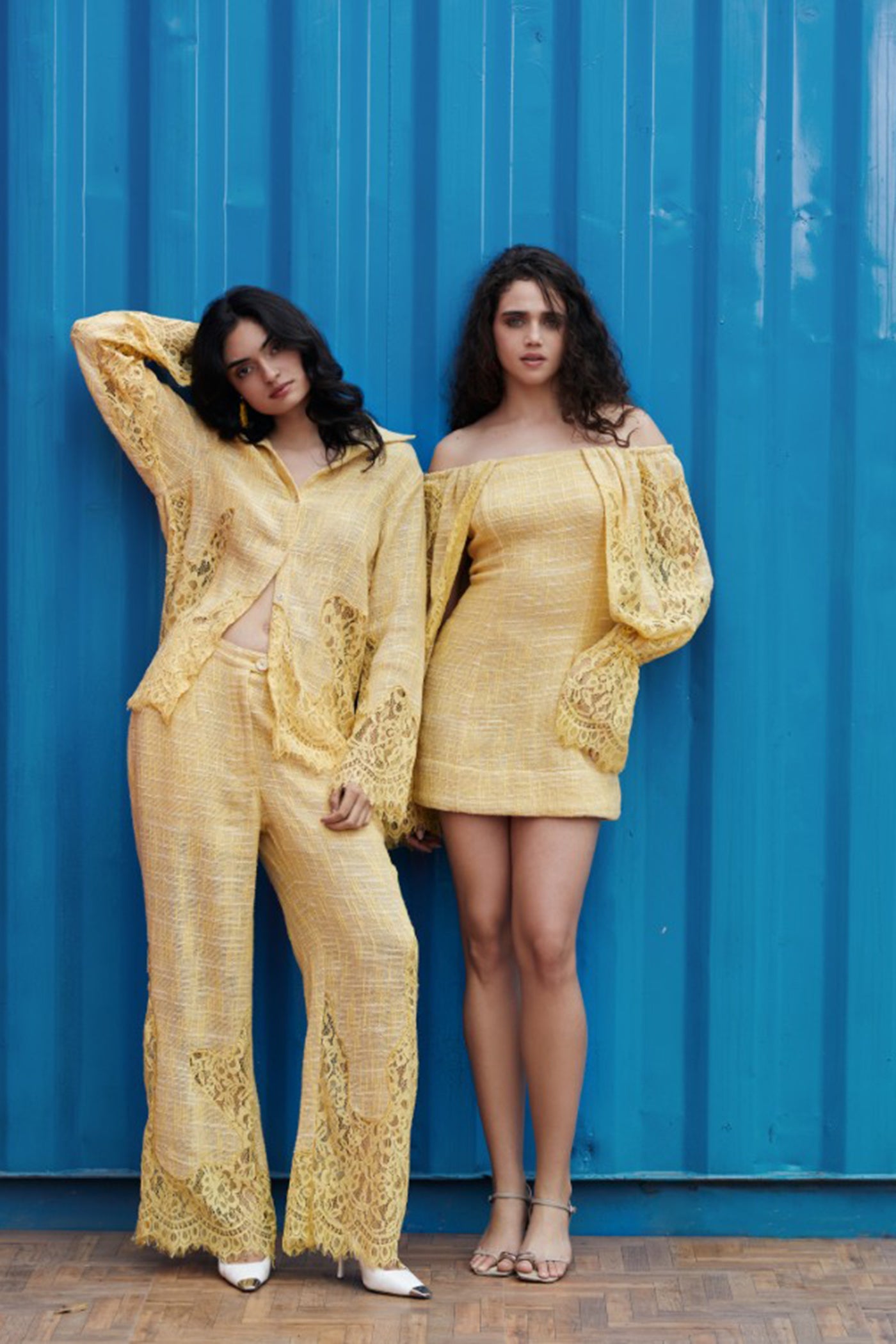 CRUNK YELLOW LACE MIX CO-ORD (SHIRT AND PANTS)