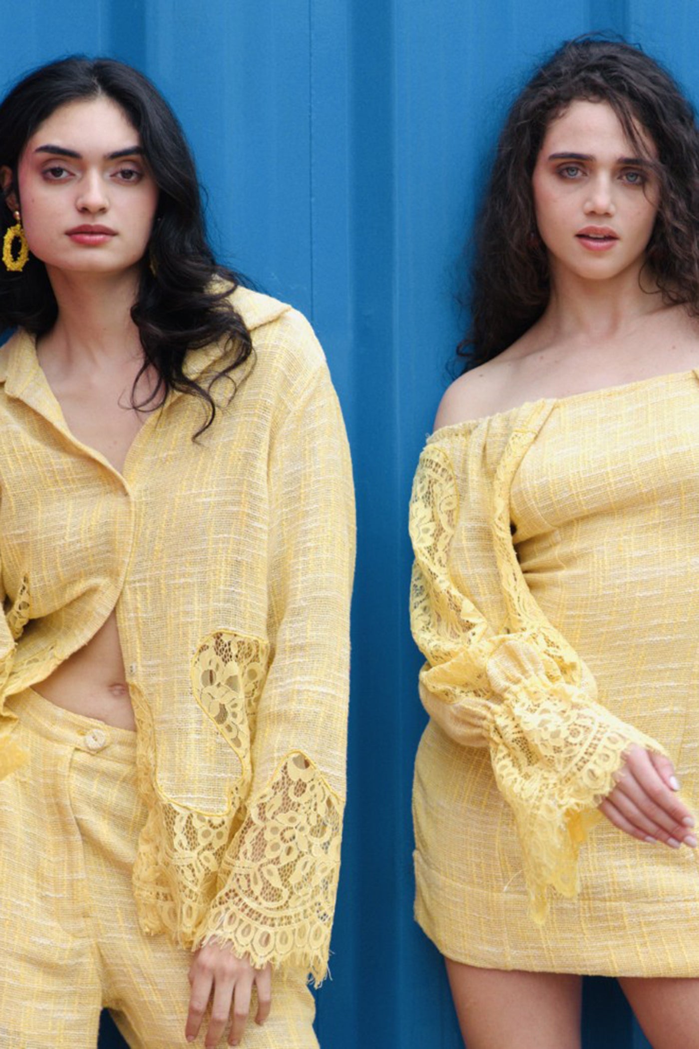 CRUNK YELLOW LACE MIX CO-ORD (SHIRT AND PANTS)