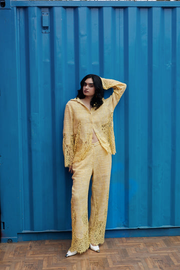 CRUNK YELLOW LACE MIX CO-ORD (SHIRT AND PANTS)