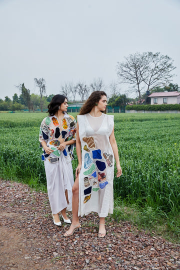 CRUNK MULTICOLOR PATCH EMBROIDERED STRAIGHT DRESS