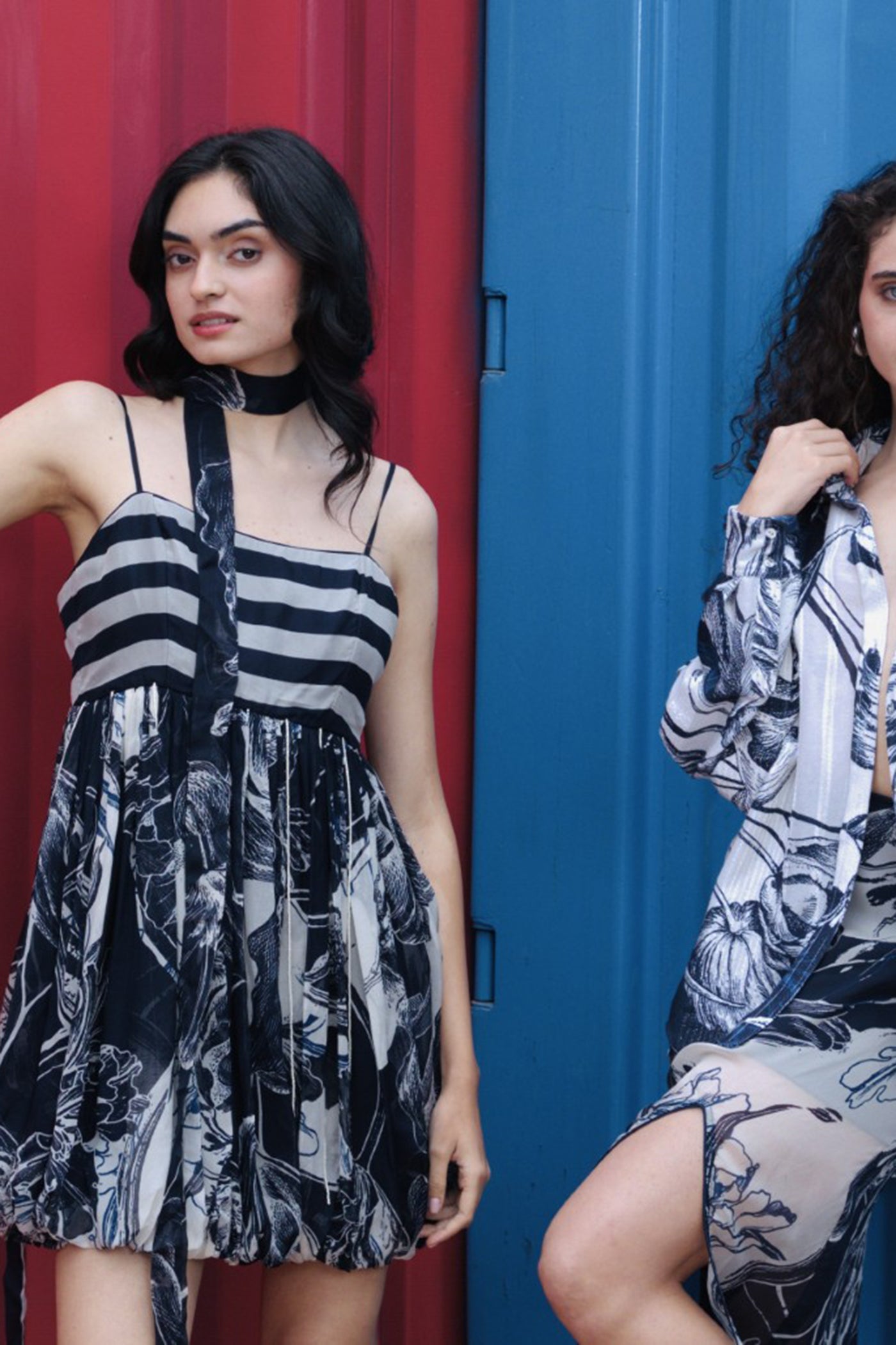 CRUNK BLUE-WHITE ABSTRACT PRINTED DRESS