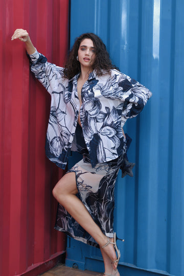 CRUNK BLUE-WHITE ABSTRACT PRINTED SHIRT