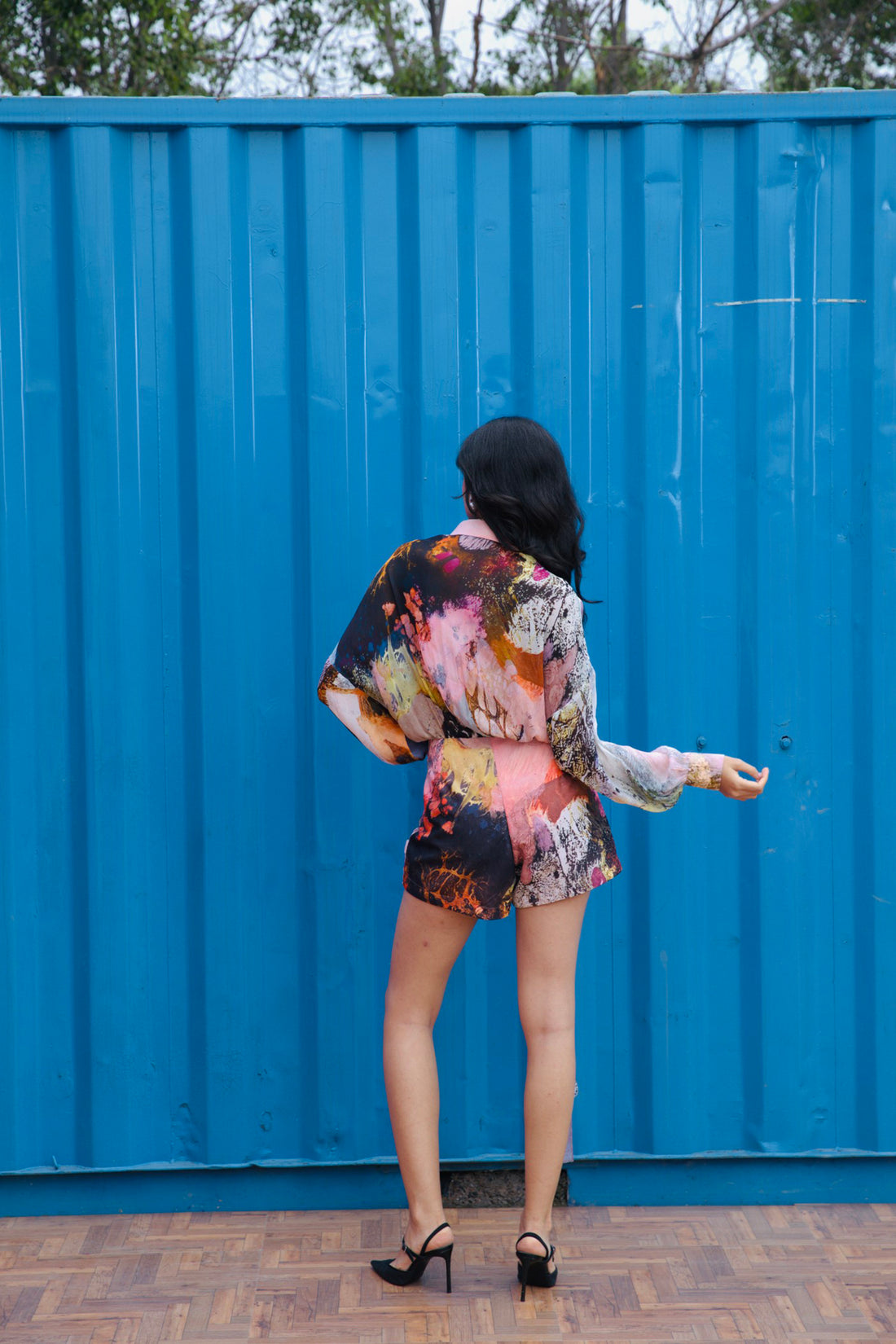 CRUNK CORAL SCENIC PRINTED MINI DRESS