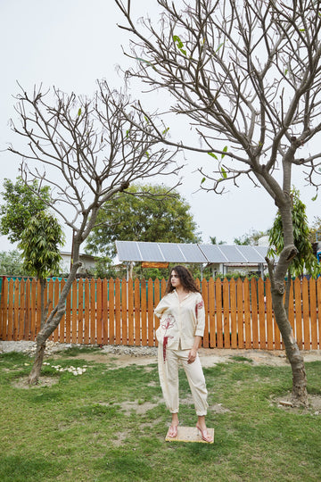 CRUNK ECRU STRIPED EMBELLISHED CO-ORD (SHIRT WITH PANTS)