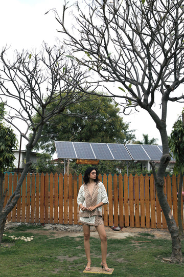 CRUNK TAN POLKA DOT CROCHET EMBELLISHED SHIRT