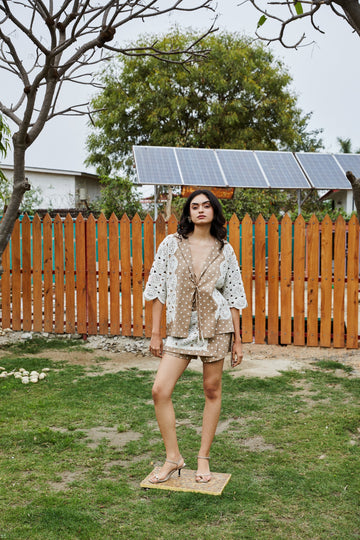 CRUNK TAN POLKA DOT CROCHET EMBELLISHED SKORTS
