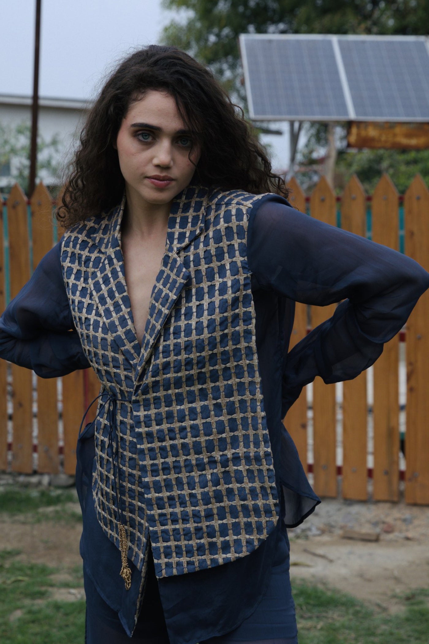 CRUNK METALLIC BLUE JUTE SURFACING VEST SHIRT