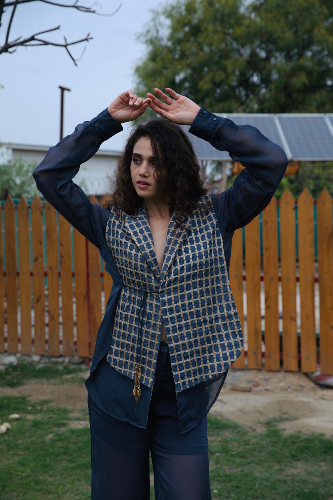 CRUNK METALLIC BLUE JUTE SURFACING VEST SHIRT