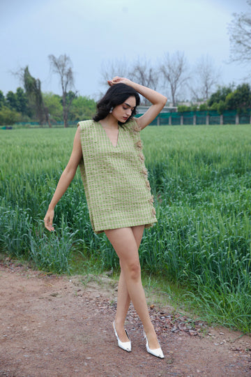 CRUNK LUSH GREEN JUTE SURFACING MINI DRESS