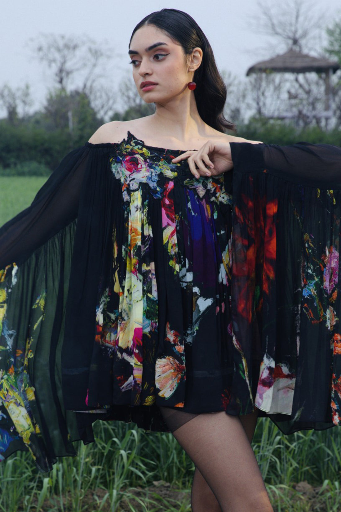 CRUNK BLACK EMBELLISHED TRAPEZE MINI DRESS