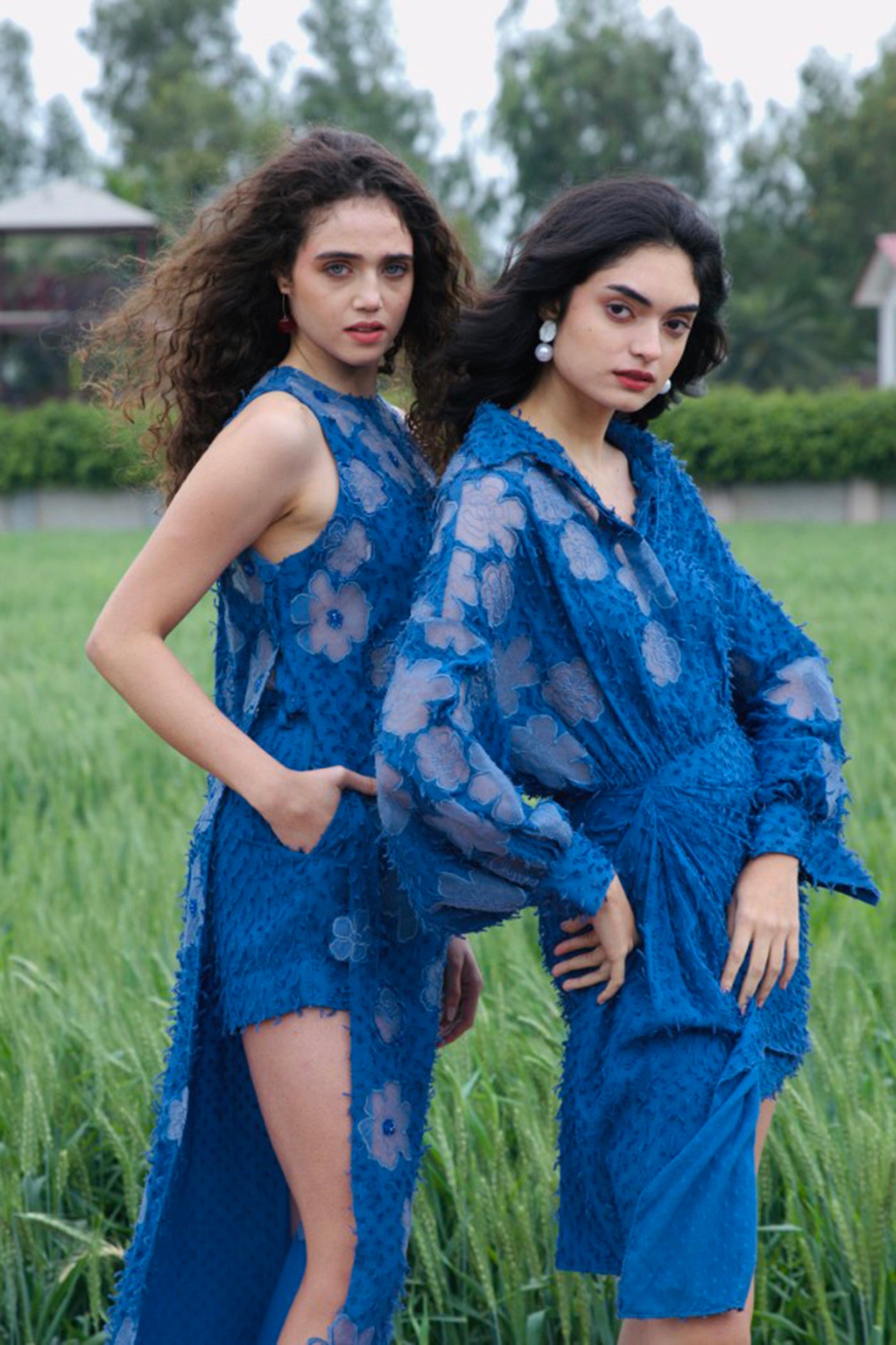 CRUNK BLUE FLOWER EMBROIDERED MINI DRESS