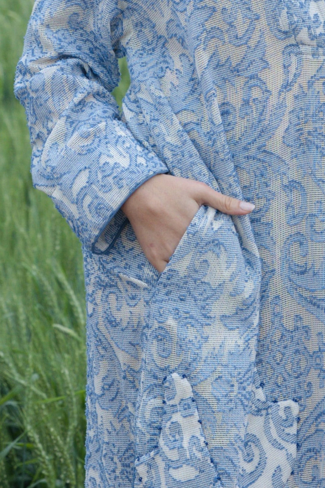 CRUNK MISTY BLUE  SELF SHEER JACQUARD OVERSIZED DRESS