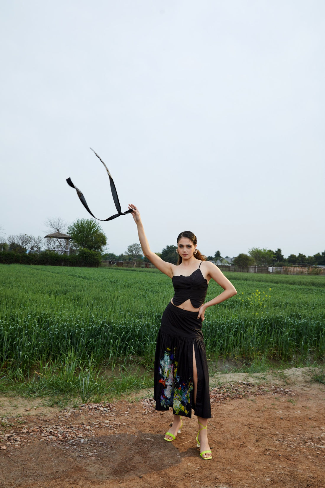 CRUNK BLACK EMBROIDERED FLORAL CROP TOP