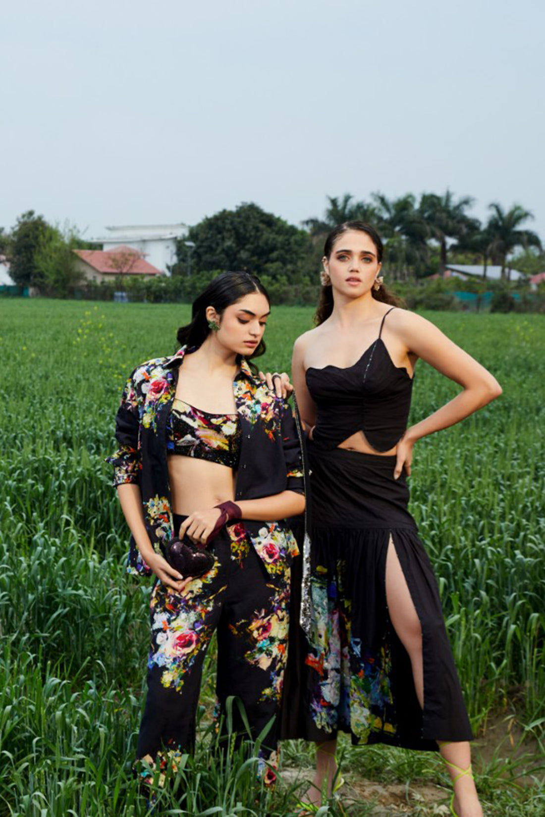 CRUNK BLACK FLORAL PRINTED BUSTIER