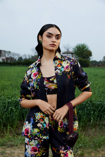 CRUNK BLACK FLORAL PRINTED BUSTIER