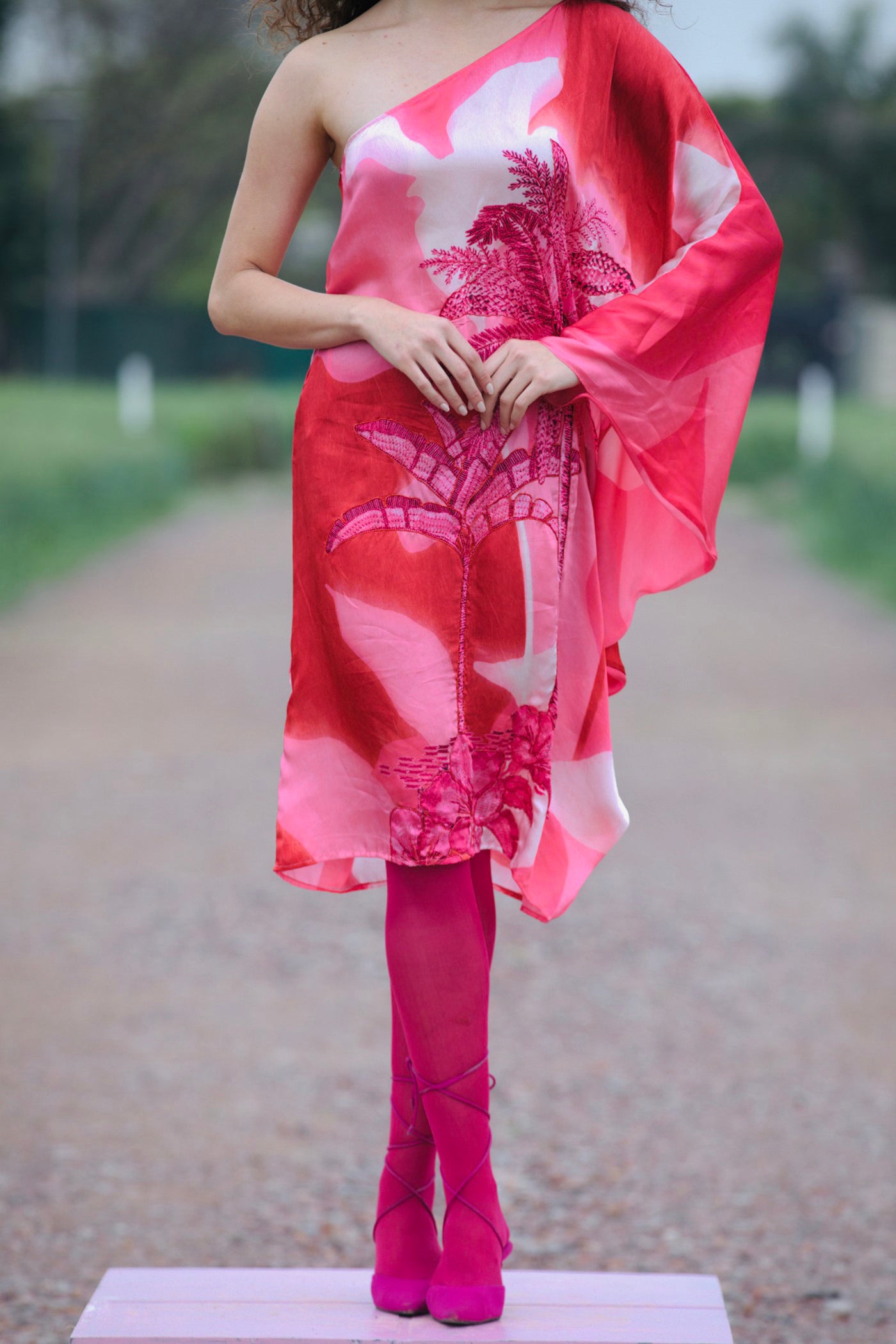 CRUNK PINK ONE SHOULDER DRESS