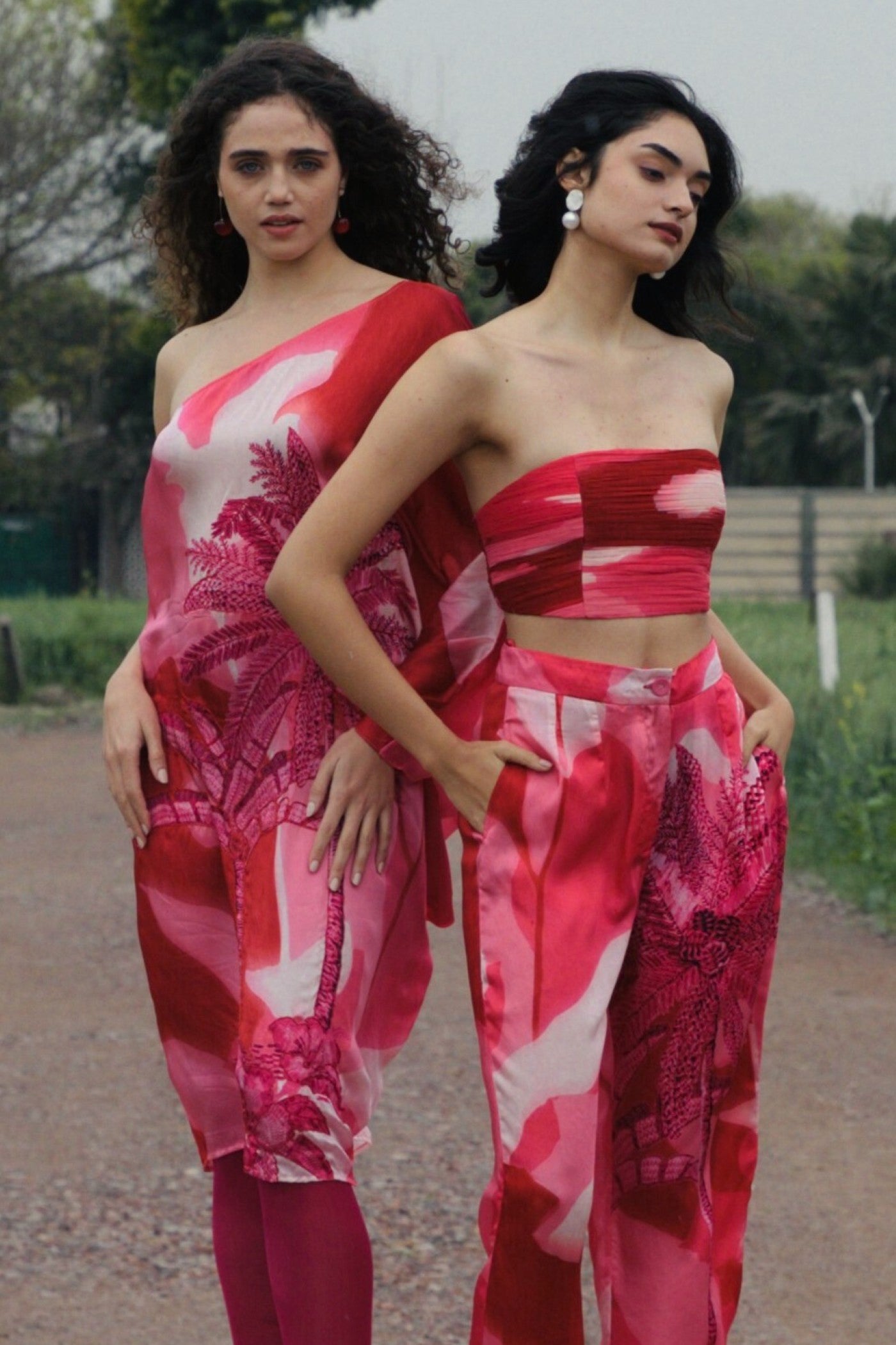 CRUNK PINK PALM CO-ORD (PANTS AND BRALETTE)