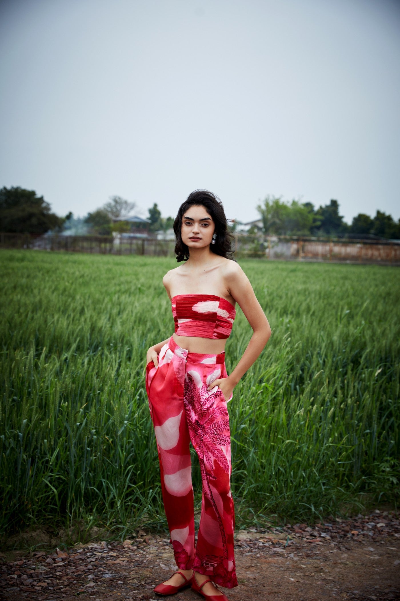 CRUNK PINK PALM CO-ORD (PANTS AND BRALETTE)