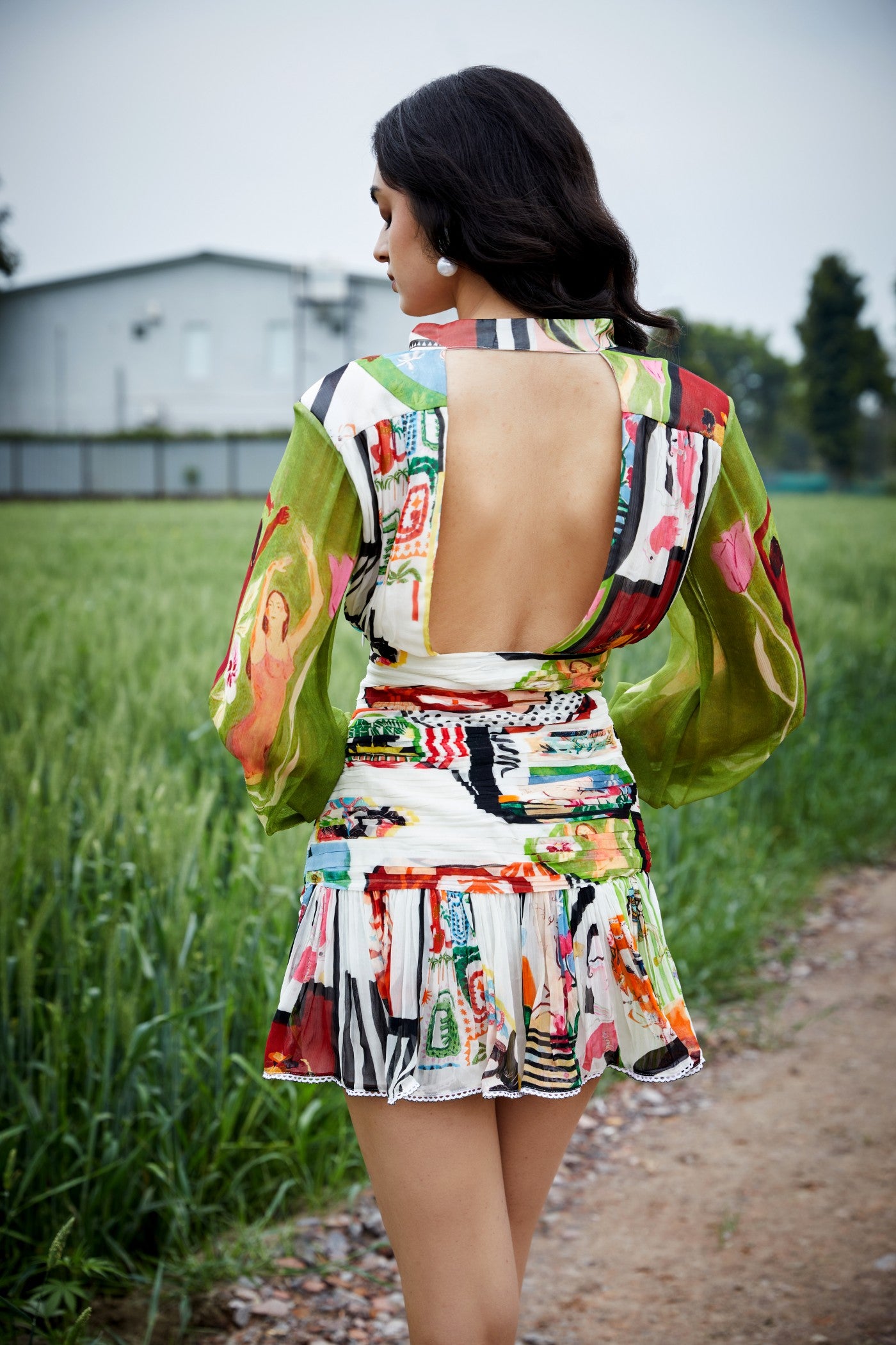 CRUNK VARICOLORED PAINTING PRINTED MINI DRESS