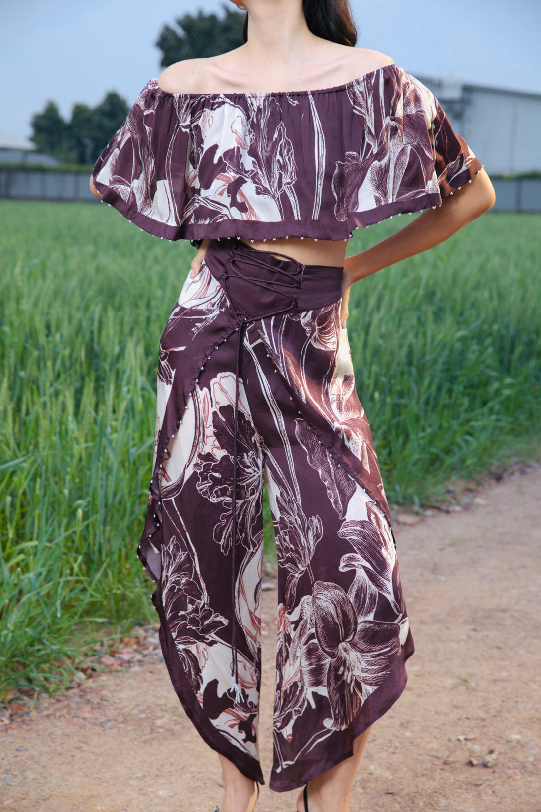 CRUNK BROWN ABSTRACT PRINTED HAREM PANTS