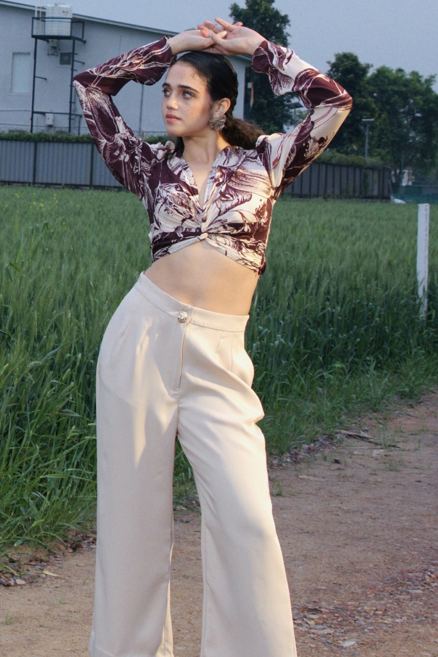 CRUNK BROWN PRINT-SOLID CO-ORD (TOP AND PANTS)