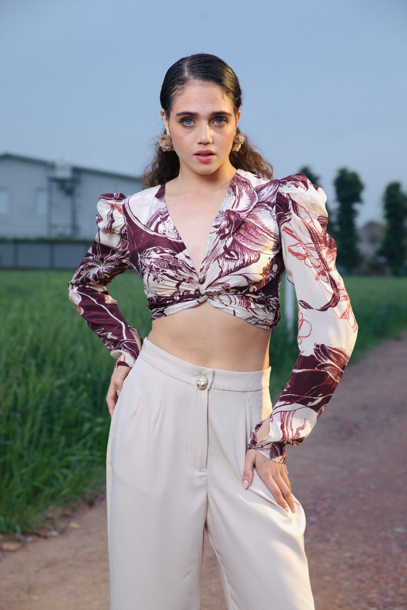 CRUNK BROWN PRINT-SOLID CO-ORD (TOP AND PANTS)