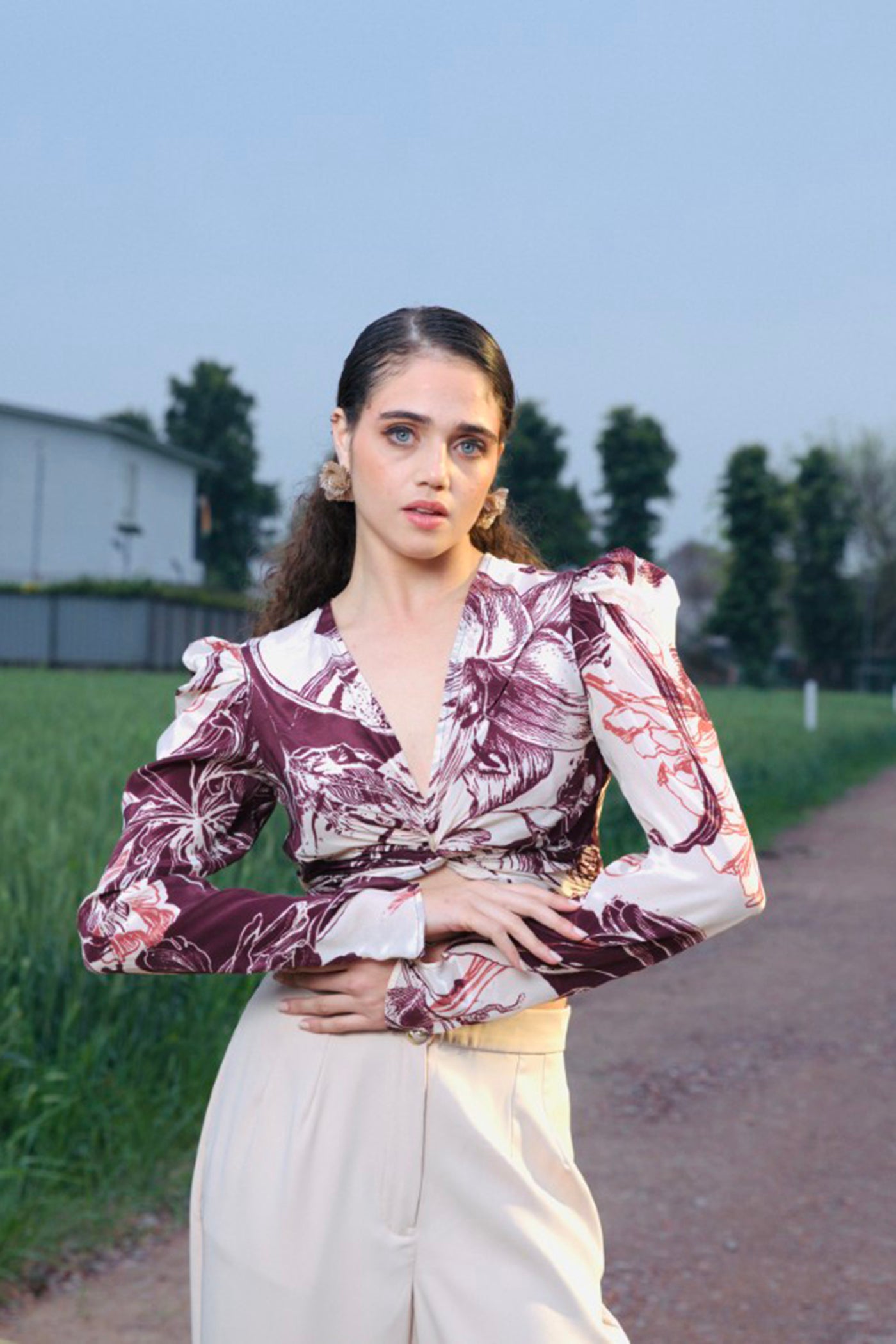 CRUNK BROWN PRINT-SOLID CO-ORD (TOP AND PANTS)