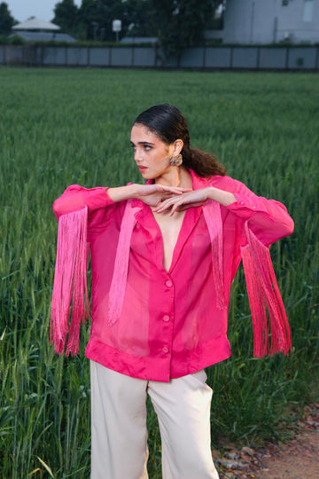 CRUNK HOT PINK FRINGED SHIRT