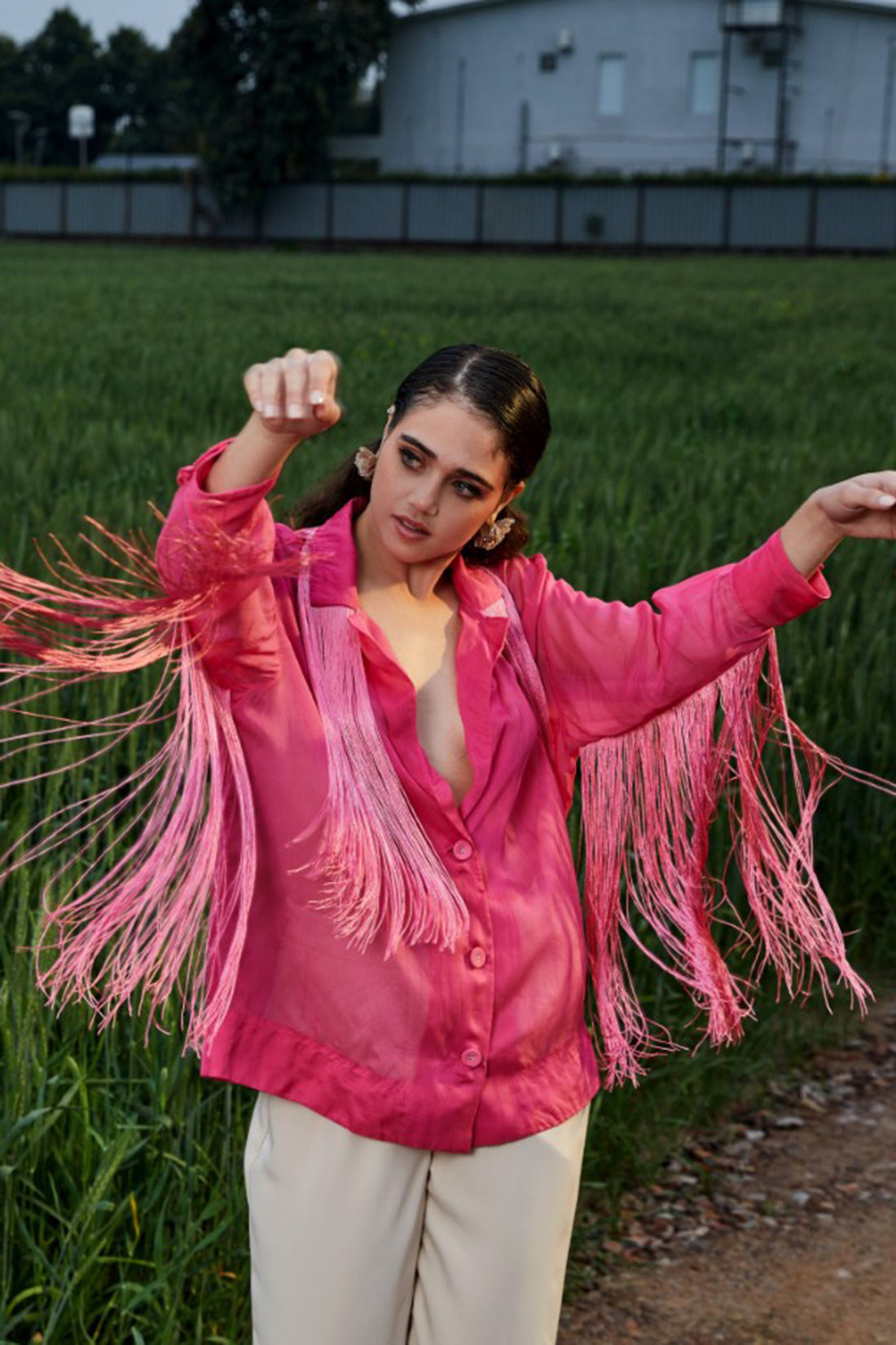 CRUNK HOT PINK FRINGED SHIRT