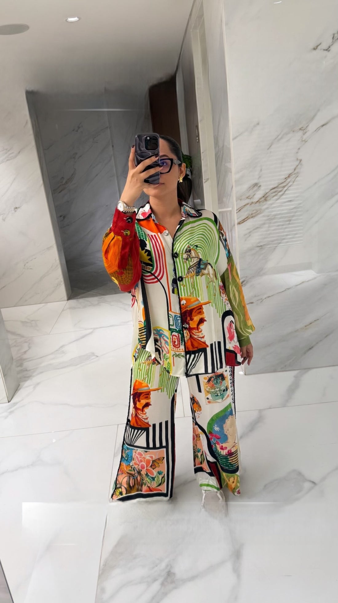 CRUNK VARICOLORED PAINTING PRINTED EMBELLISHED CO-ORD (SHIRT AND PANTS)