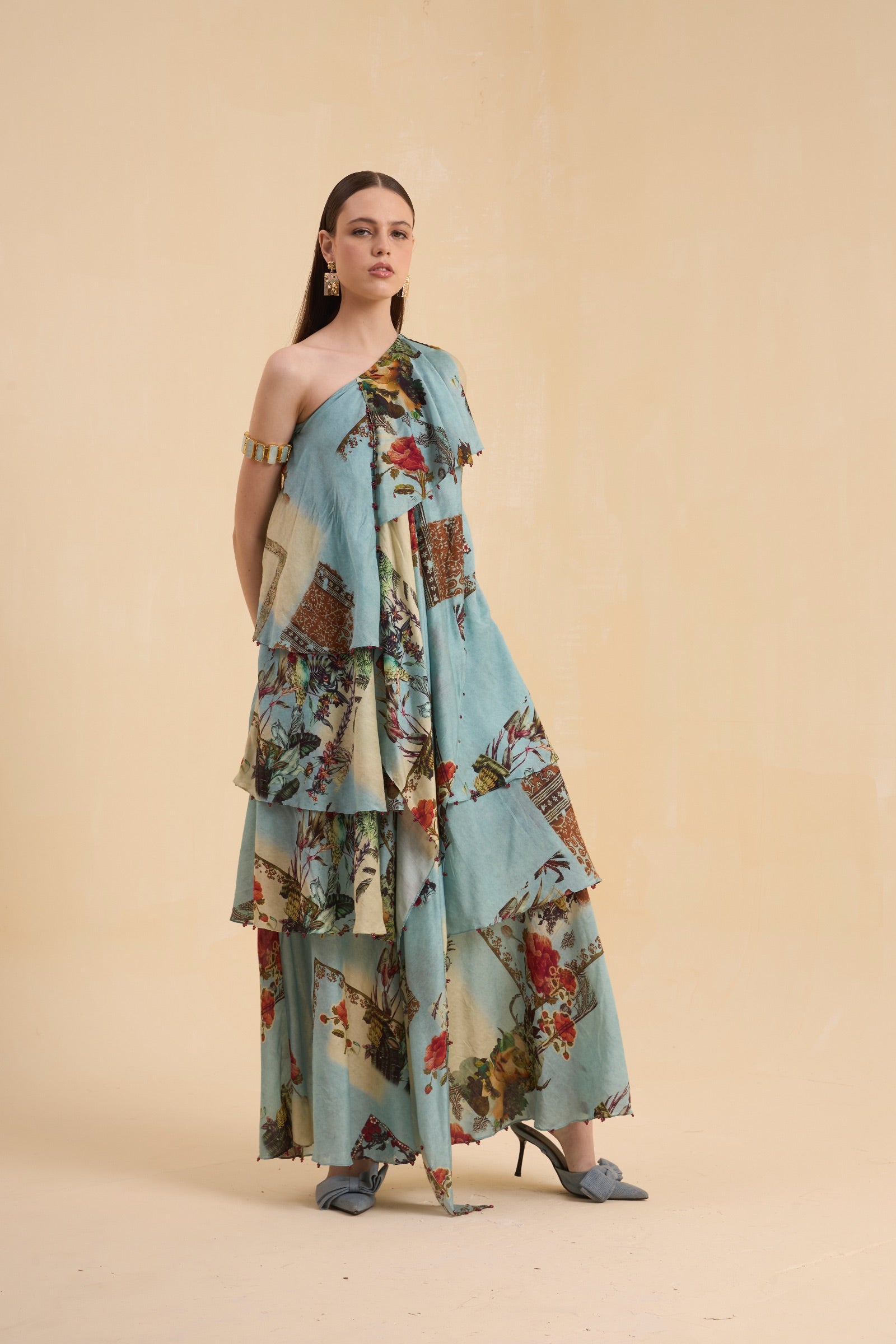 RIV VINTAGE PRINTED ASYMMETRICAL DRESS LONG