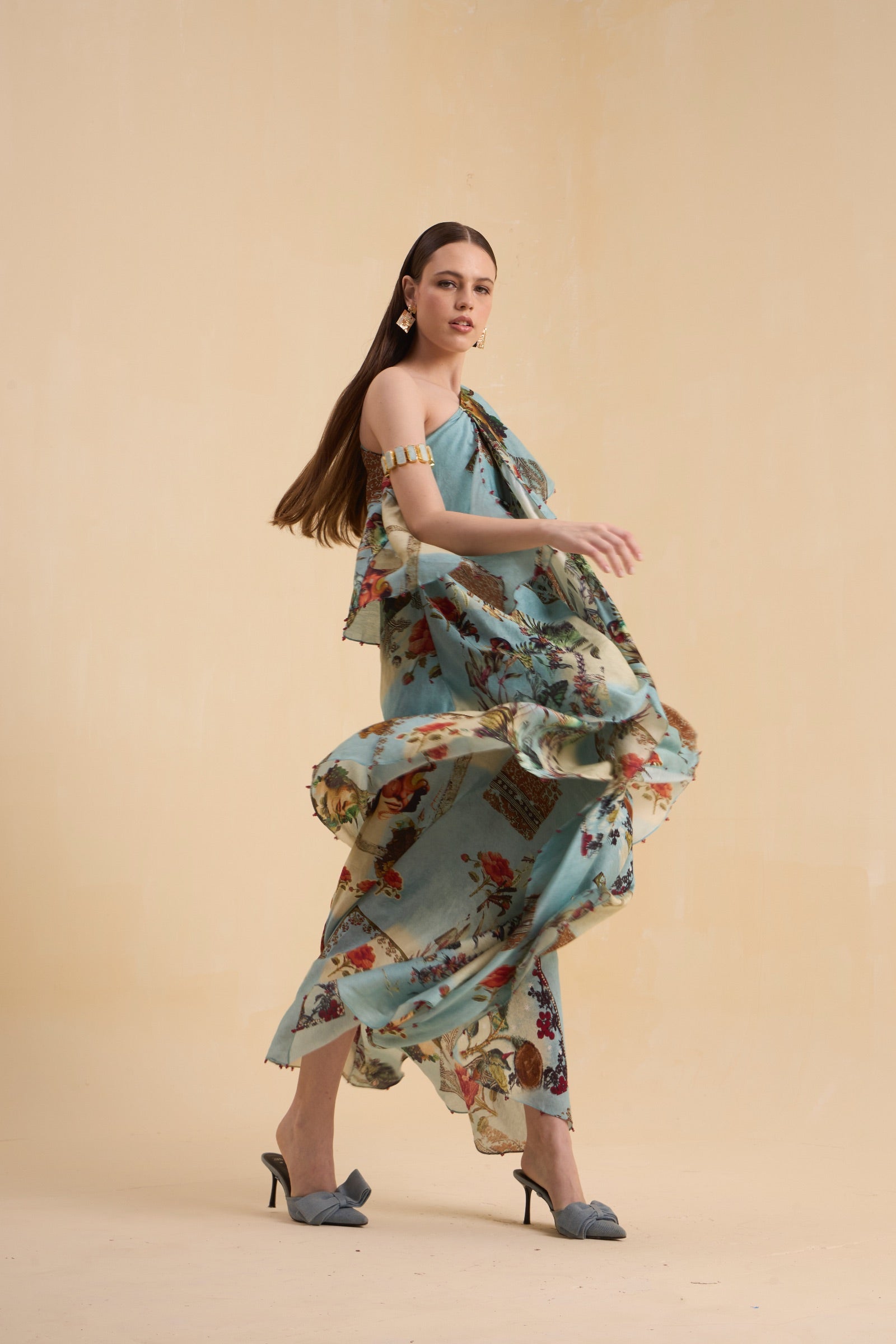RIV VINTAGE PRINTED ASYMMETRICAL DRESS LONG