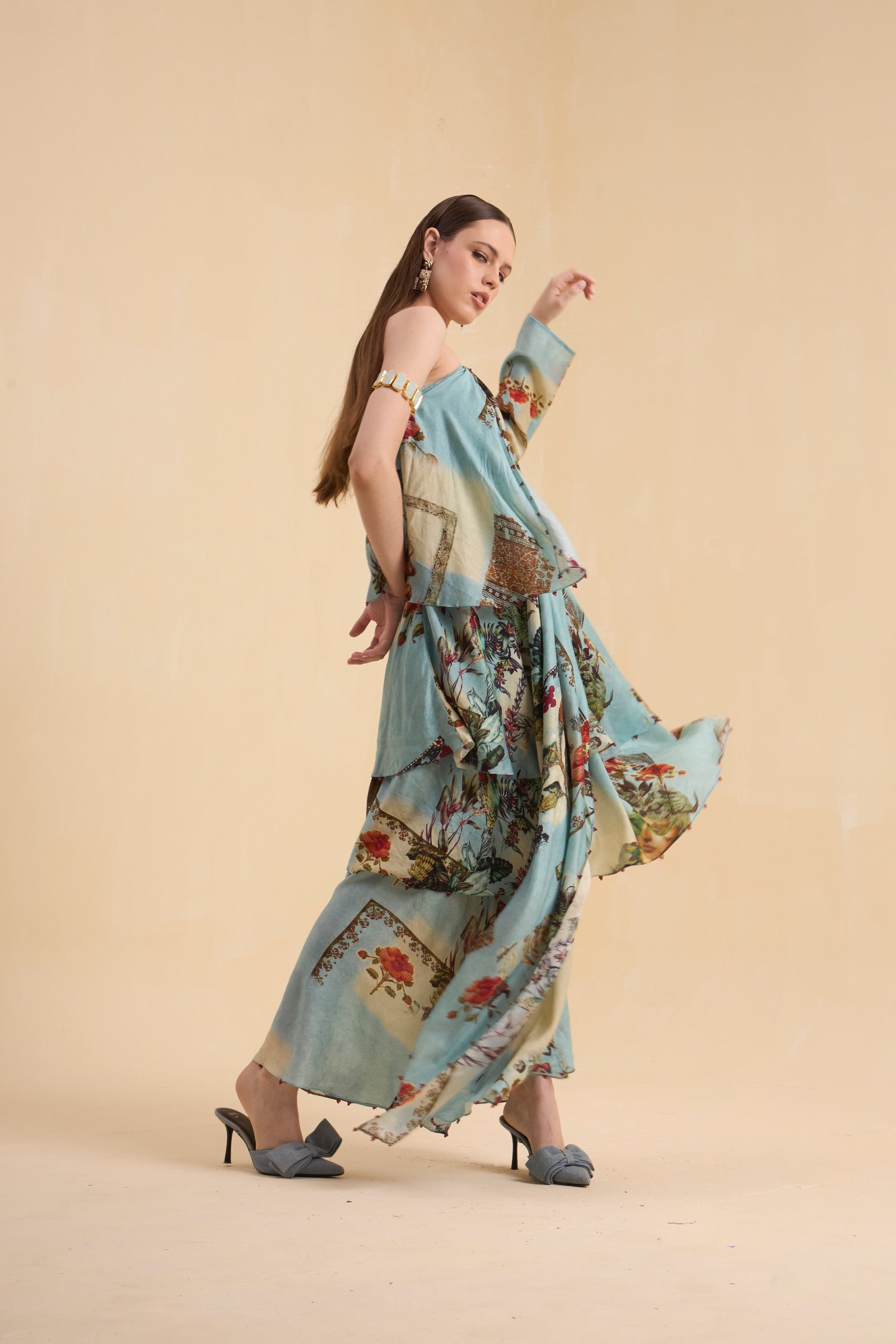 RIV VINTAGE PRINTED ASYMMETRICAL DRESS LONG