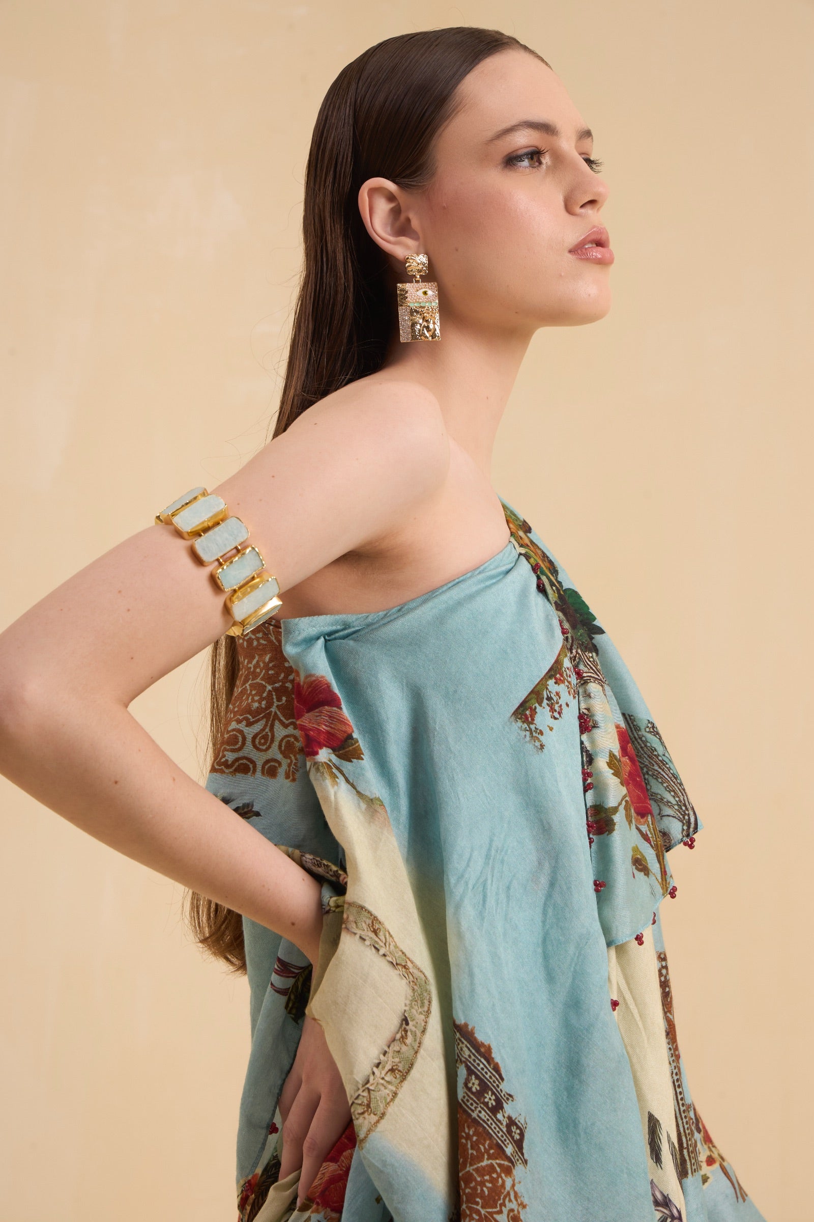 RIV VINTAGE PRINTED ASYMMETRICAL DRESS LONG