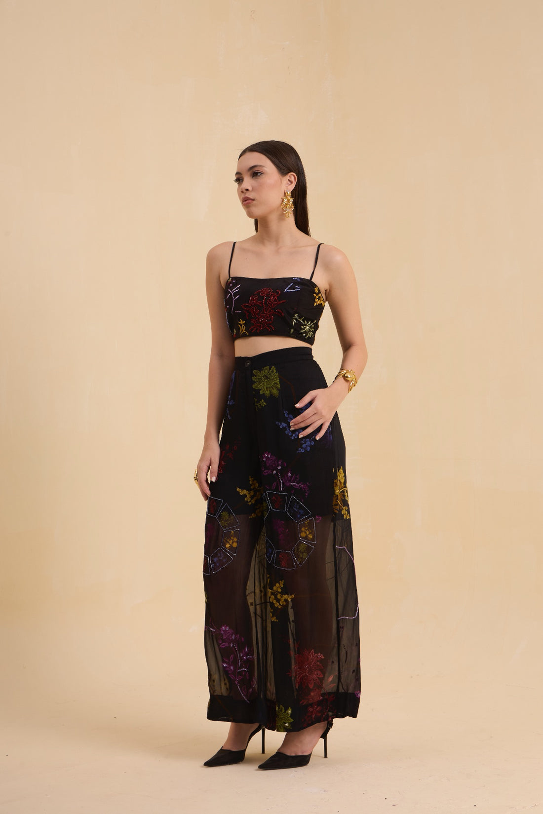 RIV BLACK FLORAL BEADED CO-ORD