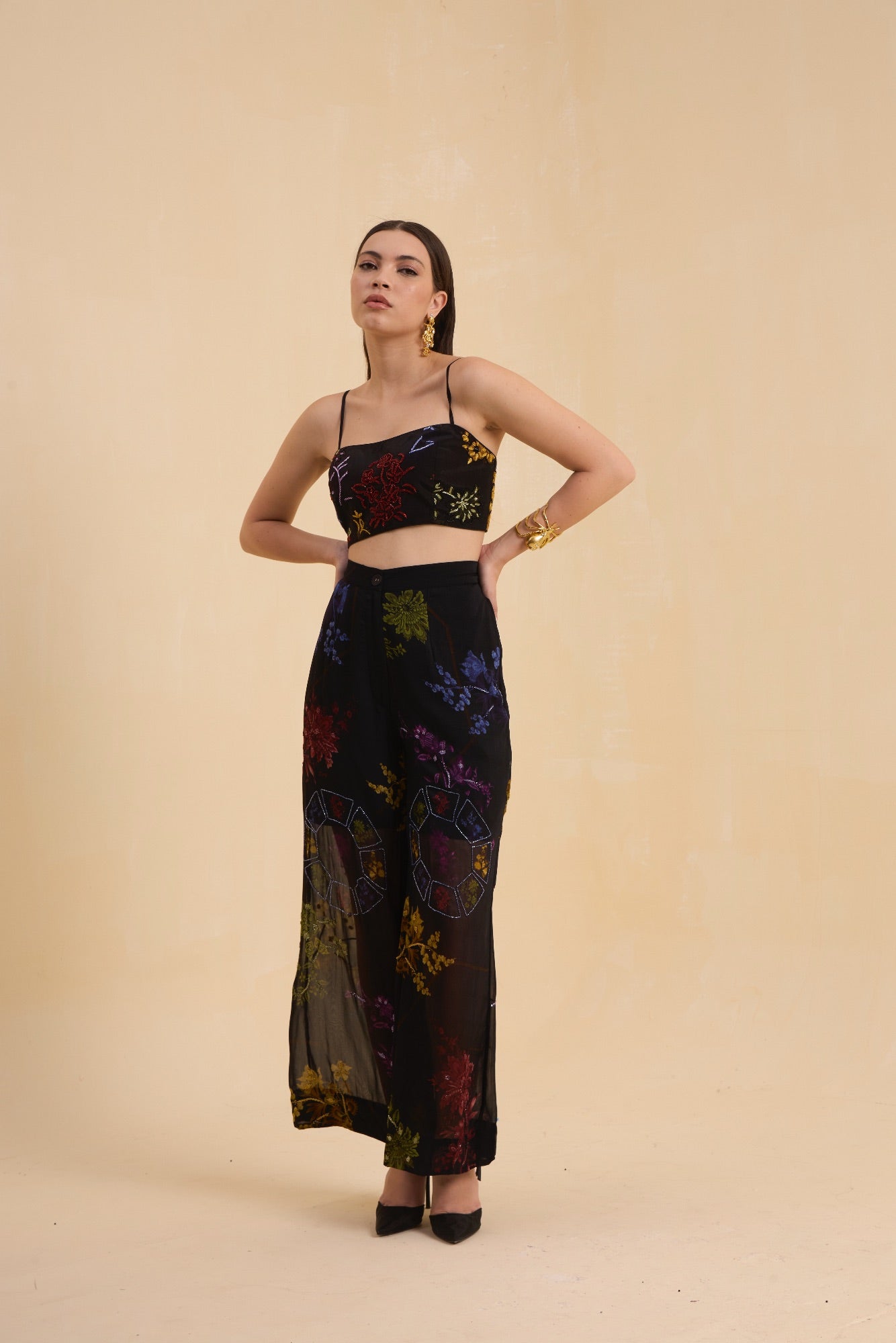 RIV BLACK FLORAL BEADED CO-ORD