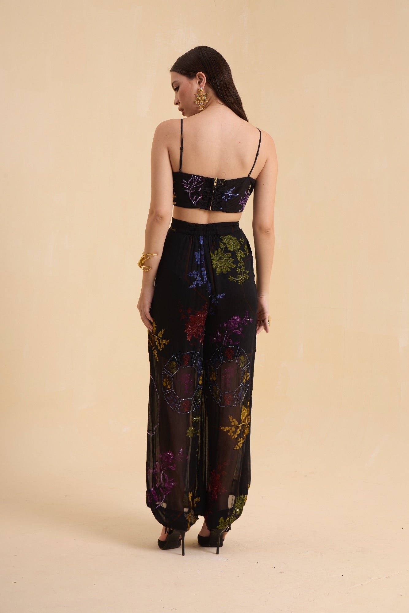 RIV BLACK FLORAL EMBELLISHED SCARF CO-ORD