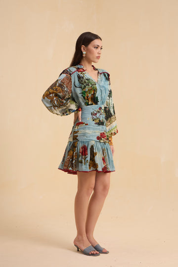 RIV VINTAGE PRINTED V NECK DRESS SHORT